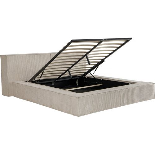 Lit Coffre En Velours Côtelé "courchevel" - 160 X 200 Cm - Beige