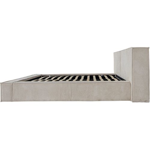 Lit Coffre En Velours Côtelé "courchevel" - 180 X 200 Cm - Beige