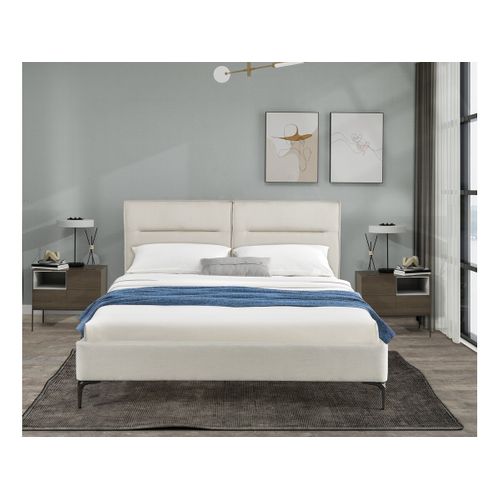 Lit Double En Tissu Design "moritz" - 140 X 190 Cm - Beige