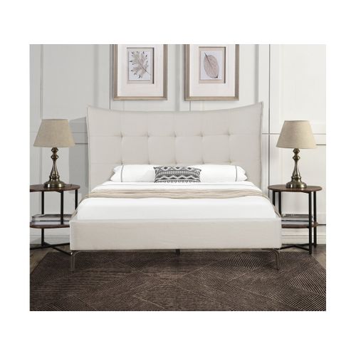 Lit Double En Tissu Capitonné " Aspen" 140 X 190 Cm - Beige