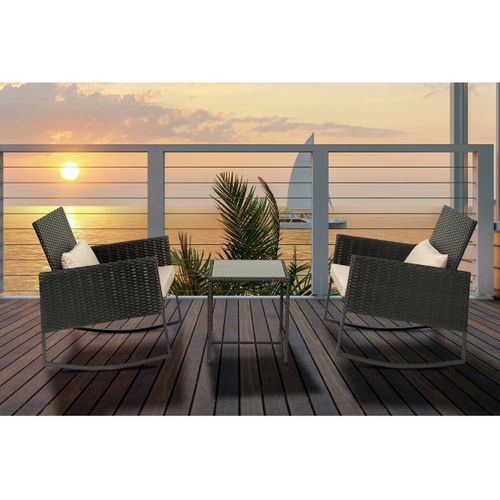 Salon De Jardin à Bascule En Résine Tressée "garden" - Noir