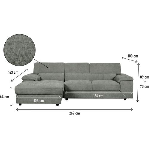 Canapé D'angle En Tissu Chenille "london" - 4 Places - Gris