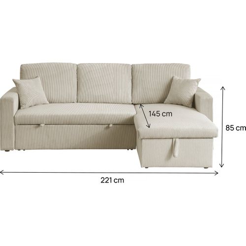 Canapé D'angle Convertible En Velours Côtelé "alain" - 3 Places - Beige