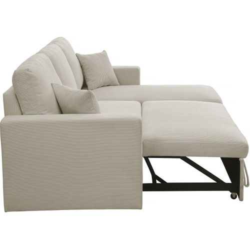 Canapé D'angle Convertible En Velours Côtelé "alain" - 3 Places - Beige