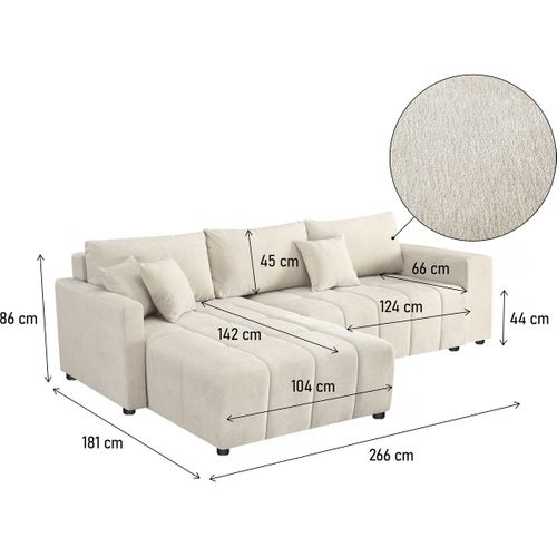 Canapé D'angle Convertible Tissu Bubble 3 Places - "trocadero" - Beige