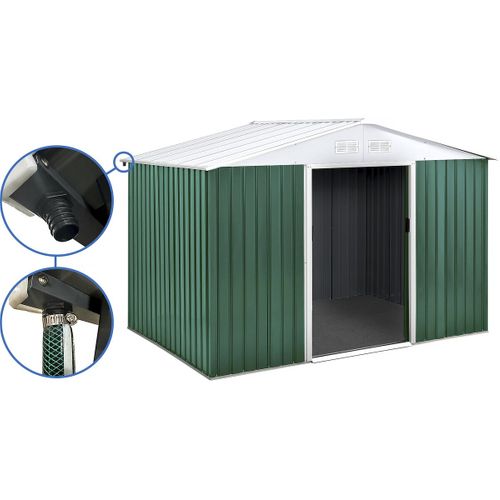 Abri De Jardin Métal - "rosas " - 7,06 M² Avec Gouttière - Vert