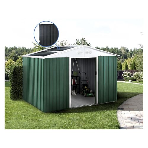 Abri De Jardin Métal - "rosas "- 7,06 M² Avec Panneaux Solaires - Vert