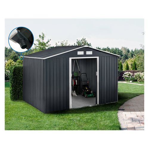 Abri De Jardin Métal - "vegas" - 8,83 M² Avec Gouttière - Gris