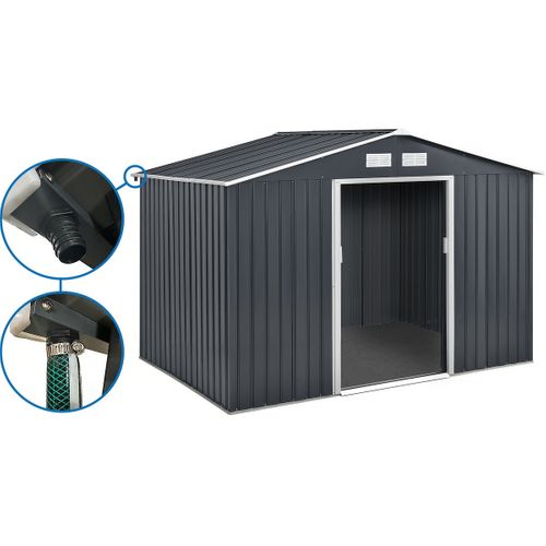 Abri De Jardin Métal - "vegas" - 8,83 M² Avec Gouttière - Gris