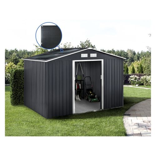 Abri De Jardin Métal - "vegas" - 7.06 M² Avec Panneaux Solaires - Gris