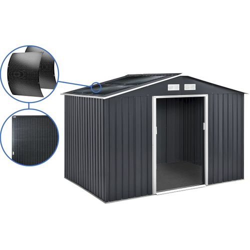 Abri De Jardin Métal - "vegas" - 7.06 M² Avec Panneaux Solaires - Gris
