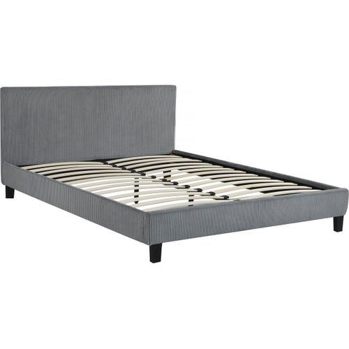 Lit En Velours Cotelé "ambre" - 140 X 190 - Gris