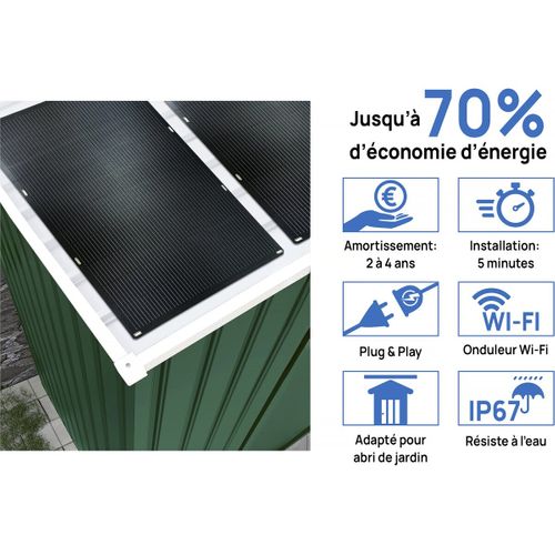 Abri De Jardin Métal - "rosas " - 4,07 M² Avec Panneaux Solaires - Vert