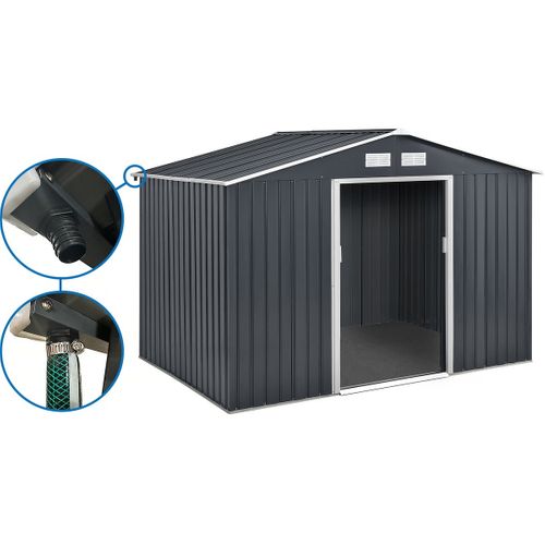 Abri De Jardin Métal - "vegas" - 7,06 M² Avec Gouttière - Gris