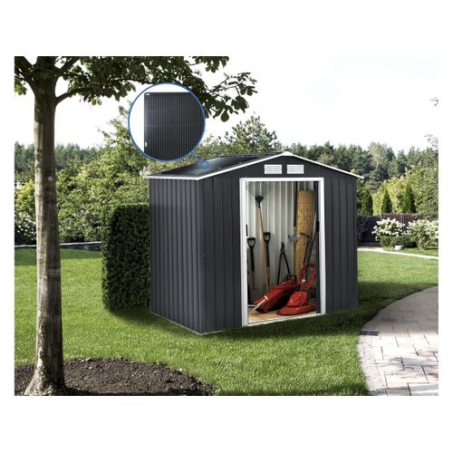 Abri De Jardin Métal - "vegas" - 5.29 M² Avec Panneaux Solaires - Gris