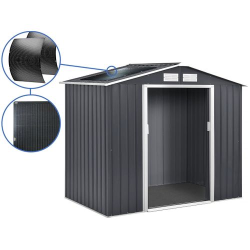 Abri De Jardin Métal - "vegas" - 5.29 M² Avec Panneaux Solaires - Gris
