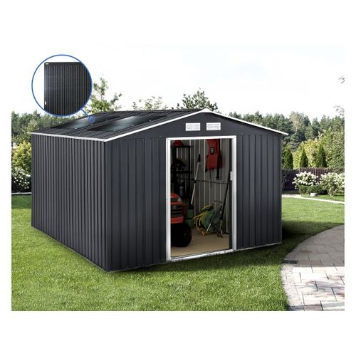 Abri De Jardin Métal - "vegas"- 15 M² Avec Panneaux Solaires - Gris