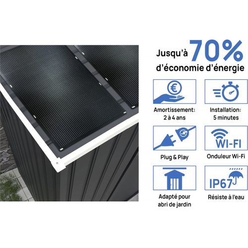 Abri De Jardin Métal - "vegas"- 15 M² Avec Panneaux Solaires - Gris