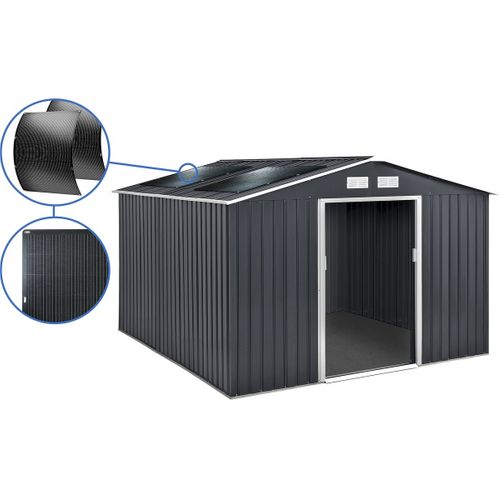 Abri De Jardin Métal - "vegas"- 15 M² Avec Panneaux Solaires - Gris