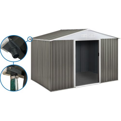 Abri Jardin Métal "dallas" - 8.84m² Avec Gouttière - Taupe