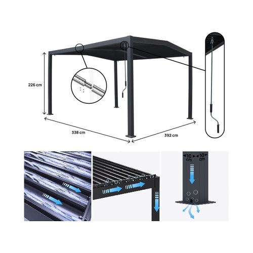 Pergola Bioclimatique Toit 2 Pans "victoria" En Aluminium Et Métal- 3,5 X 4 M - Gris