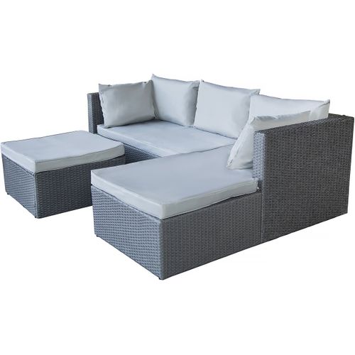 Salon De Jardin Bas En Résine Tressée "diya" 3 Places - Gris Clair