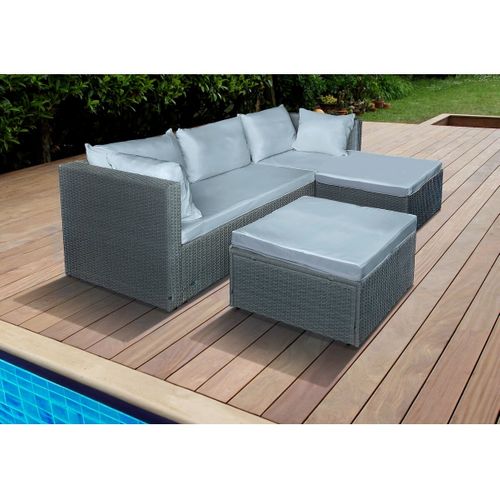 Salon De Jardin Bas En Résine Tressée "diya" 3 Places - Gris Clair