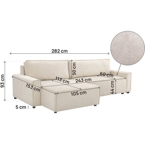 Canapé D'angle Convertible En Tissu Texturé "montaigne" - 4 Places - Beige