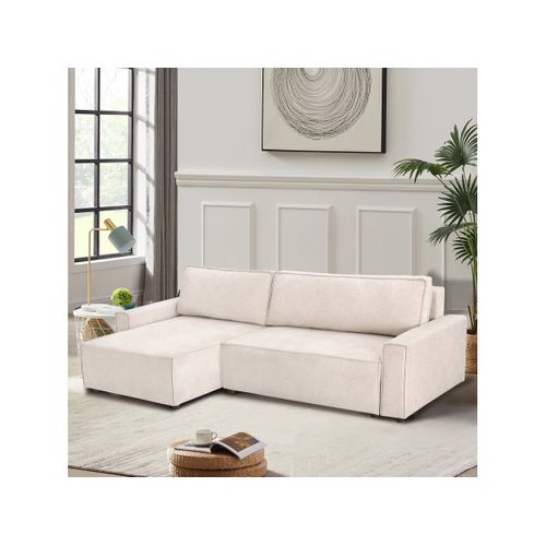 Canapé D'angle Convertible En Tissu Texturé "montaigne" - 4 Places - Beige