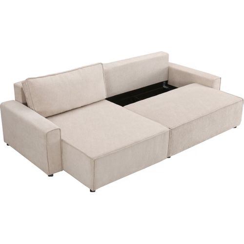 Canapé D'angle Convertible En Tissu Texturé "montaigne" - 4 Places - Beige