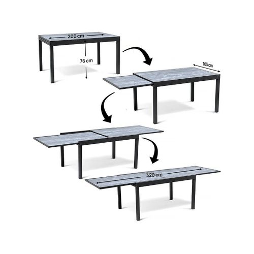 Table Jardin En Aluminium Extensible "lagos" - 200/320 X 105 X 76 Cm - Gris