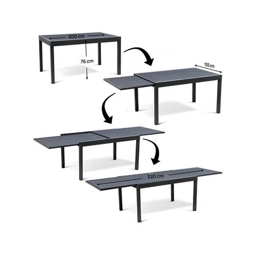 Table Jardin En Aluminium Extensible "lagos" - 200/320 X 105 X 76 Cm - Noir