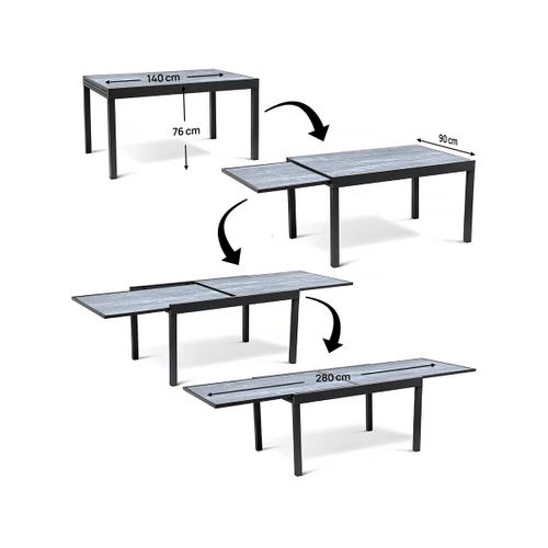 Table De Jardin En Aluminium Extensible "lagos" - 140/280 X 90 X 76 Cm - Gris