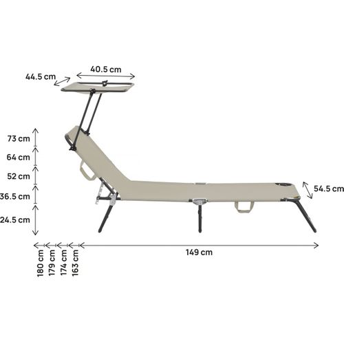 Bain De Soleil Pliable "lazy" - Avec Pare Soleil - Taupe
