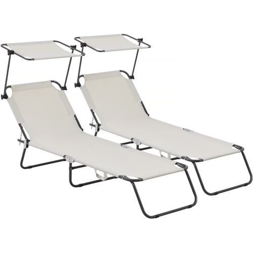 Lot De 2 Bain De Soleil Pliable "lazy" - Avec Pare Soleil - Beige