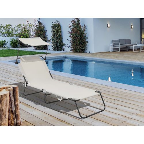 Bain De Soleil Pliable "lazy" - Avec Pare Soleil - Beige