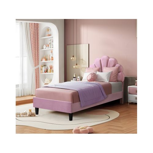 Lit Coquillage En Velours "manon" - 90 X 190 Cm - Rose