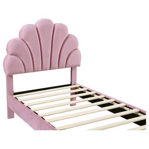 Lit Coquillage En Velours "manon" - 90 X 190 Cm - Rose