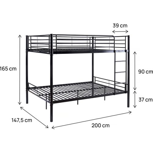 Lit Superposé Double "adam" - Sommier Inclus - 140 X 190 Cm - Noir