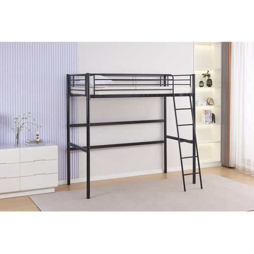 Lit Mezzanine En Métal "alora" - 90 X 190 Cm - Noir
