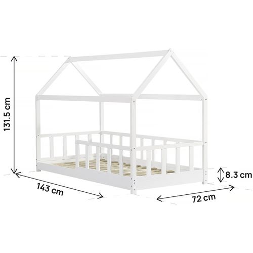 Lit Cabane Pour Enfant "mila" - 90 X 190 Cm - Blanc