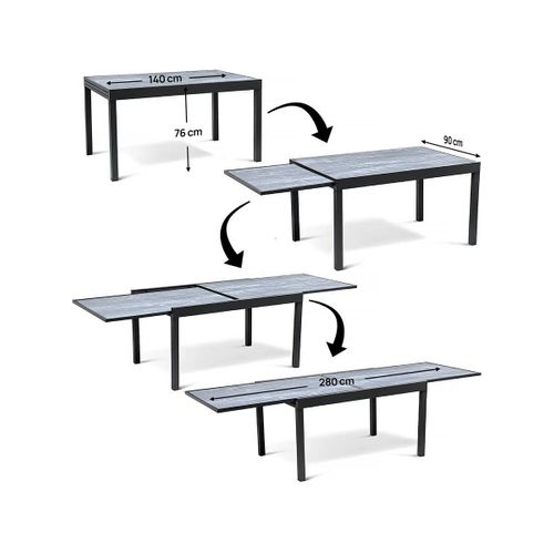 Table Extensible Et Chaises De Jardin En Aluminium "lagos" - 140/280 X 90 X 76 Cm - 8 Places - Gris