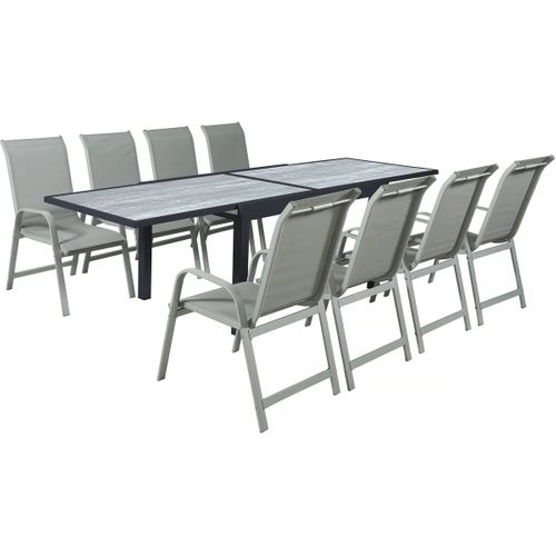 Table Extensible Et Chaises De Jardin En Aluminium "lagos" - 140/280 X 90 X 76 Cm - 8 Places - Gris