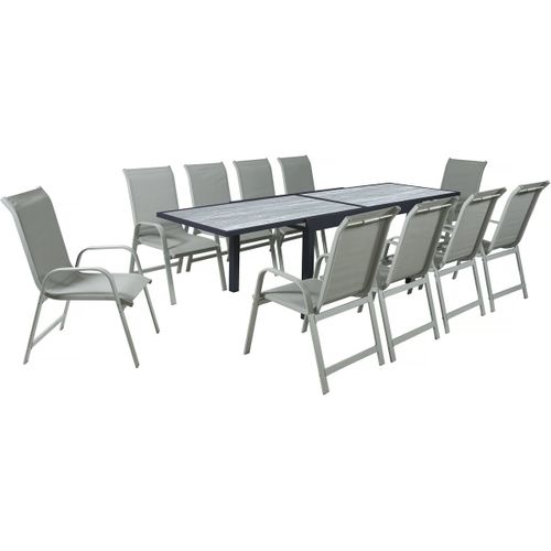 Table Extensible Et Chaises De Jardin En Aluminium "lagos" - 140/280 X 90 X 76 Cm - 10 Places - Gris