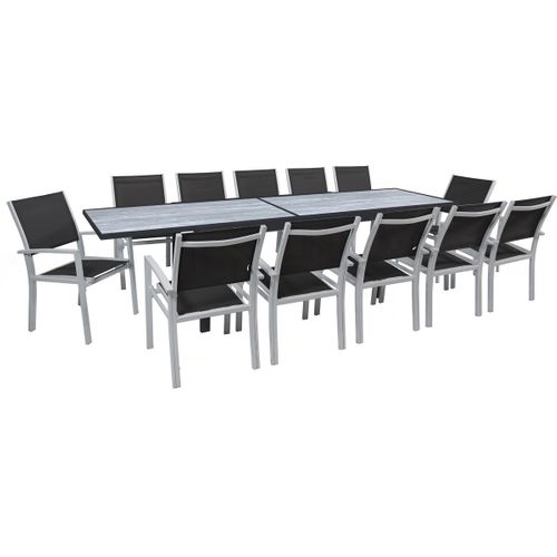 Salon De Jardin Repas "Lagos" - Table Extensible 200/320 X 105 X 76 Cm - 12 Chaises - Noir