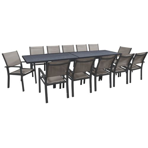 Salon De Jardin Repas Extensible "lagos" - 200/320 X 105 X 76 Cm - 12 Chaises - Taupe