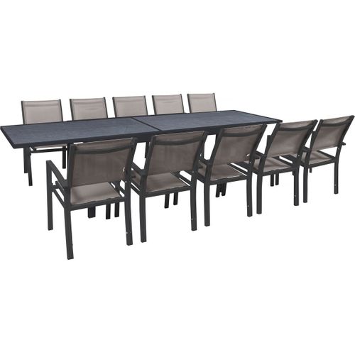 Salon De Jardin Repas Extensible "lagos" - 200/320 X 105 X 76 Cm - 10 Chaises - Taupe