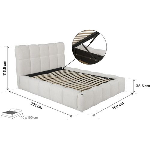 Lit Double En Tissu Avec Coffre "davos" - 140 X 190 Cm - Beige