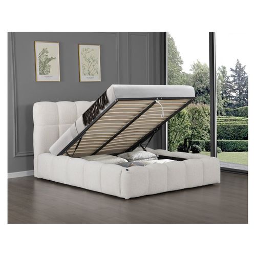 Lit Double En Tissu Avec Coffre "davos" - 140 X 190 Cm - Beige