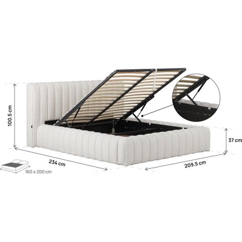 Lit Double En Tissu Avec Coffre "tignes" - 160 X 200 Cm - Beige